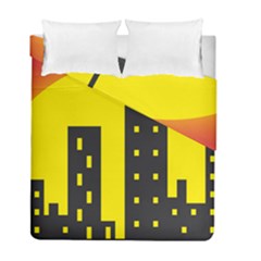 Skyline-city-building-sunset Duvet Cover Double Side (full/ Double Size) by Sudhe