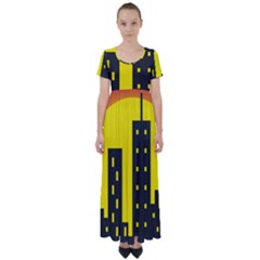 Skyline-city-building-sunset High Waist Short Sleeve Maxi Dress by Sudhe