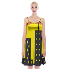 Skyline-city-building-sunset Spaghetti Strap Velvet Dress by Sudhe