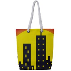 Skyline-city-building-sunset Full Print Rope Handle Tote (small) by Sudhe