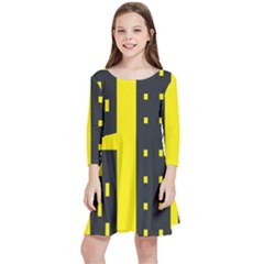 Skyline-city-building-sunset Kids  Quarter Sleeve Skater Dress