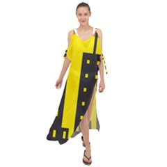 Skyline-city-building-sunset Maxi Chiffon Cover Up Dress by Sudhe