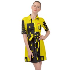 Skyline-city-building-sunset Belted Shirt Dress by Sudhe