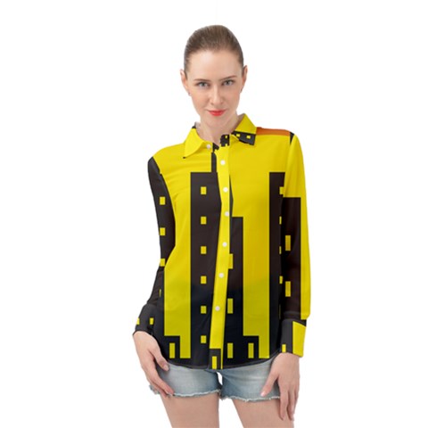 Skyline-city-building-sunset Long Sleeve Chiffon Shirt by Sudhe