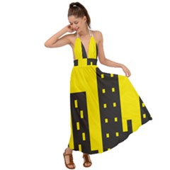 Skyline-city-building-sunset Backless Maxi Beach Dress by Sudhe