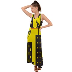 Skyline-city-building-sunset V-neck Chiffon Maxi Dress by Sudhe