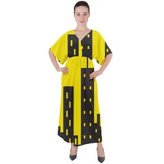 Skyline-city-building-sunset V-neck Boho Style Maxi Dress by Sudhe