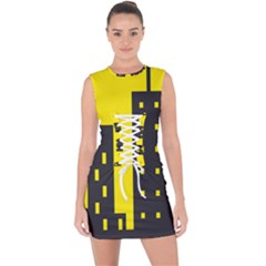 Skyline-city-building-sunset Lace Up Front Bodycon Dress by Sudhe