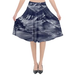 Mountain-snow-night-cold-winter Flared Midi Skirt by Sudhe