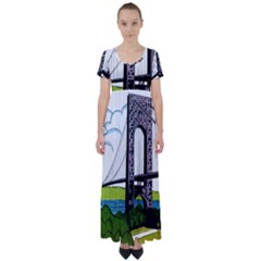 Bridge-vintage-clip-art-color High Waist Short Sleeve Maxi Dress