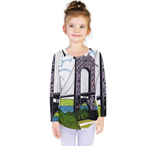 Bridge-vintage-clip-art-color Kids  Long Sleeve Tee by Sudhe