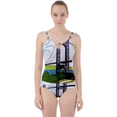 Bridge-vintage-clip-art-color Cut Out Top Tankini Set by Sudhe