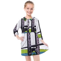 Bridge-vintage-clip-art-color Kids  Quarter Sleeve Shirt Dress by Sudhe