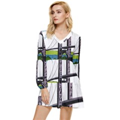 Bridge-vintage-clip-art-color Tiered Long Sleeve Mini Dress by Sudhe