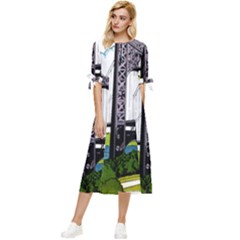 Bridge-vintage-clip-art-color Bow Sleeve Chiffon Midi Dress