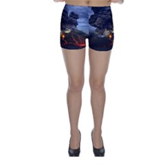 Landscape-volcano-eruption-lava Skinny Shorts by Sudhe