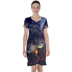 Landscape-volcano-eruption-lava Short Sleeve Nightdress by Sudhe