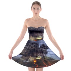 Landscape-volcano-eruption-lava Strapless Bra Top Dress by Sudhe