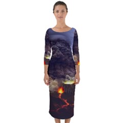 Landscape-volcano-eruption-lava Quarter Sleeve Midi Bodycon Dress