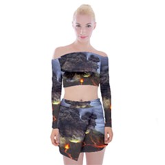 Landscape-volcano-eruption-lava Off Shoulder Top With Mini Skirt Set by Sudhe