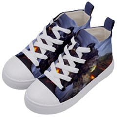 Landscape-volcano-eruption-lava Kids  Mid-top Canvas Sneakers by Sudhe