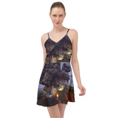 Landscape-volcano-eruption-lava Summer Time Chiffon Dress by Sudhe