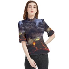 Landscape-volcano-eruption-lava Frill Neck Blouse