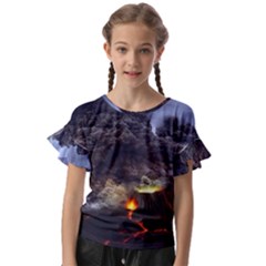 Landscape-volcano-eruption-lava Kids  Cut Out Flutter Sleeves