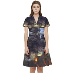 Landscape-volcano-eruption-lava Short Sleeve Waist Detail Dress by Sudhe