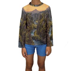 Landscape-cannon-river-mountain Kids  Long Sleeve Swimwear