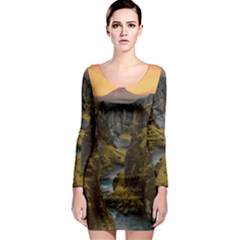 Landscape-cannon-river-mountain Long Sleeve Bodycon Dress