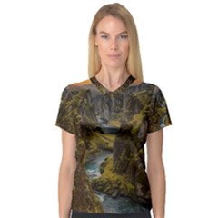 Landscape-cannon-river-mountain V-Neck Sport Mesh Tee