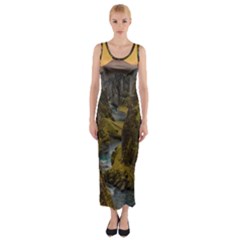 Landscape-cannon-river-mountain Fitted Maxi Dress