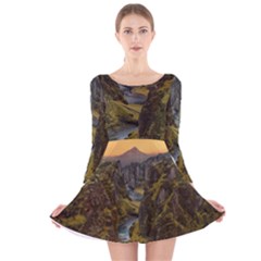 Landscape-cannon-river-mountain Long Sleeve Velvet Skater Dress