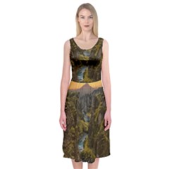 Landscape-cannon-river-mountain Midi Sleeveless Dress by Sudhe