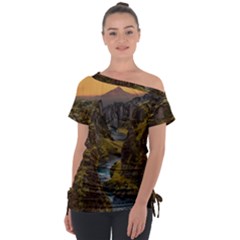 Landscape-cannon-river-mountain Off Shoulder Tie-Up Tee