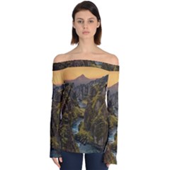 Landscape-cannon-river-mountain Off Shoulder Long Sleeve Top