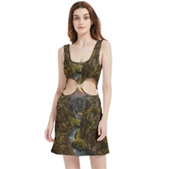 Landscape-cannon-river-mountain Velvet Cutout Dress