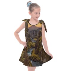 Landscape-cannon-river-mountain Kids  Tie Up Tunic Dress