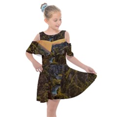 Landscape-cannon-river-mountain Kids  Shoulder Cutout Chiffon Dress