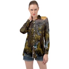 Landscape-cannon-river-mountain Long Sleeve Satin Shirt