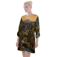 Landscape-cannon-river-mountain Open Neck Shift Dress