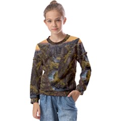 Landscape-cannon-river-mountain Kids  Long Sleeve Tee with Frill 