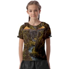 Landscape-cannon-river-mountain Kids  Frill Chiffon Blouse by Sudhe