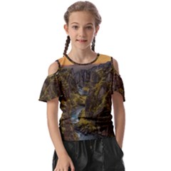 Landscape-cannon-river-mountain Kids  Butterfly Cutout Tee by Sudhe