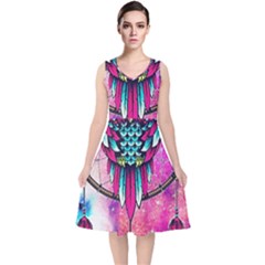 Owl Dreamcatcher V-neck Midi Sleeveless Dress 