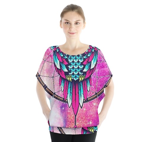 Owl Dreamcatcher Batwing Chiffon Blouse by Sudhe