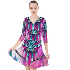 Owl Dreamcatcher Quarter Sleeve Front Wrap Dress