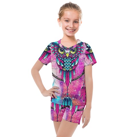 Owl Dreamcatcher Kids  Mesh Tee And Shorts Set by Sudhe