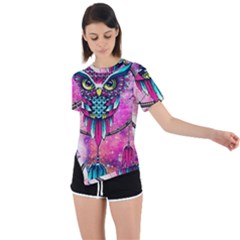 Owl Dreamcatcher Asymmetrical Short Sleeve Sports Tee by Sudhe